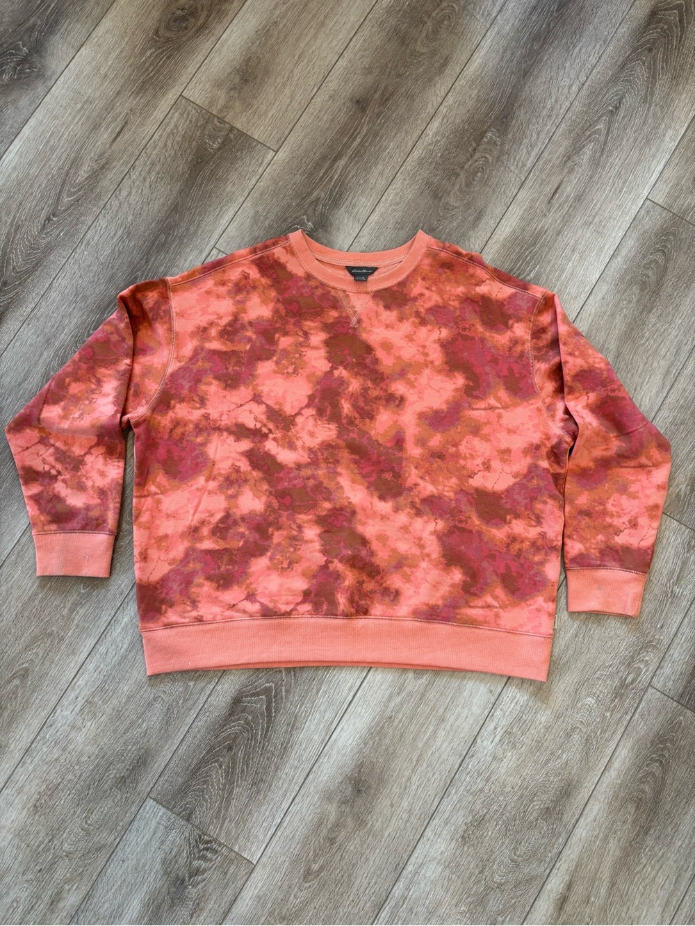 Eddie Bauer Coral and Rust Tie-Dye Crewneck Sweater